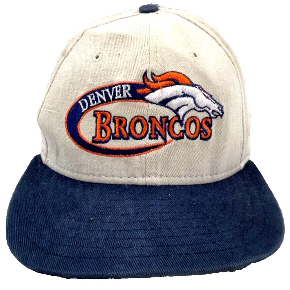 Vintage Denver Broncos Hat Cap Snap Back White Blue USA 90s Y2K Twill Adjustable